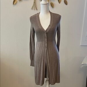 Broadway’s Elegant Long Brown Cardigan Sweater